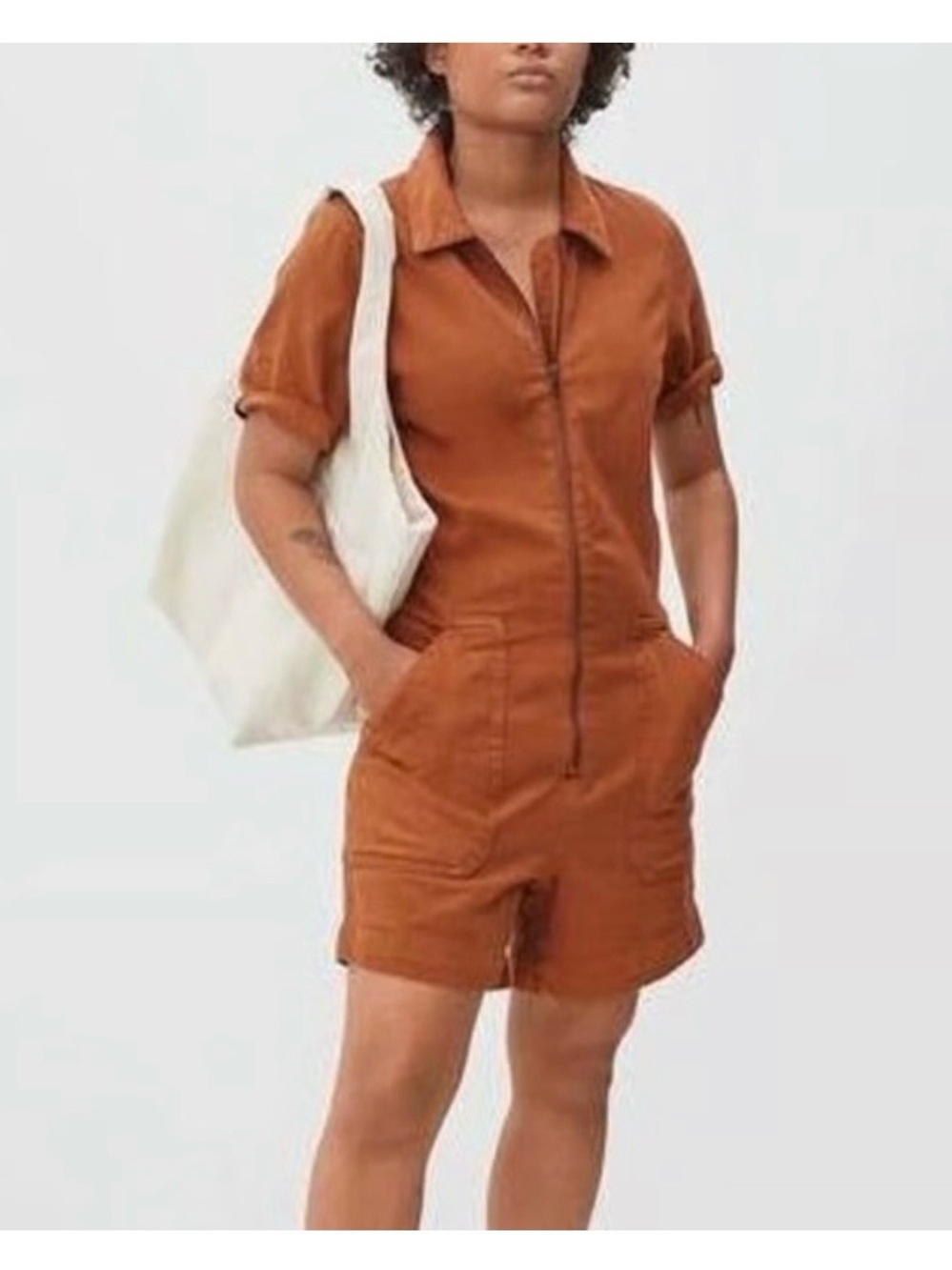 Everlane Rust Short-Sleeve Zip Front Romper